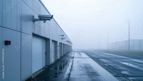 Misty Warehouse with Security Cameras for Chemical Storage Solutions
