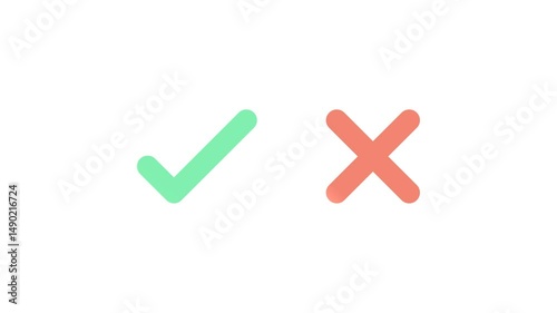 Green check mark and red cross mark animation with checklist signs and approval badges on transparent 4K background. Flat modern design on transparent 4K background for UI.
