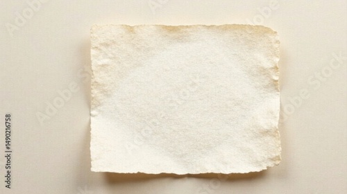 A Single Sheet of Textured, Off-White, Handcrafted Paper with Irregular, Slightly Burnished Edges, Isolated on a Pale Beige Background