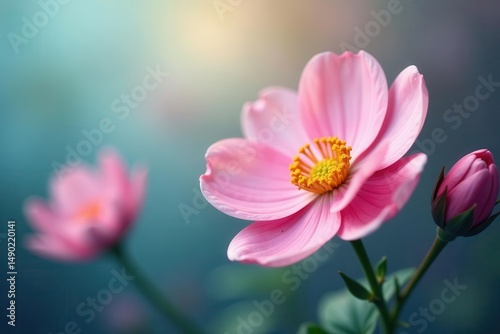 Close-up pastel flower painting, blurred background, soft light, peaceful, romantic, ethereal
