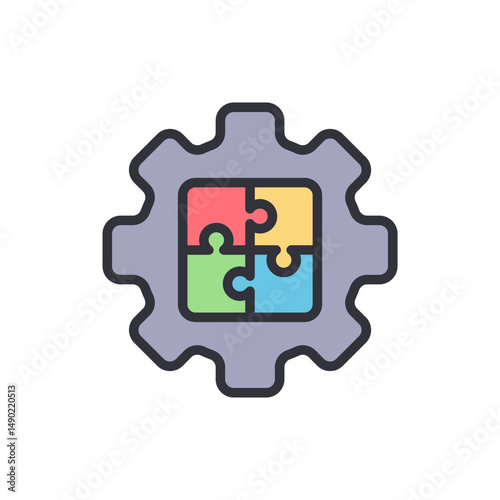 Gear With Puzzle Symbolizing Integration And Collaboration Processes