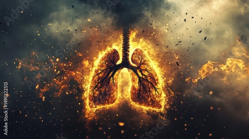 Fiery Intensity of Lungs Surrounded by Flames and Smoke Effects