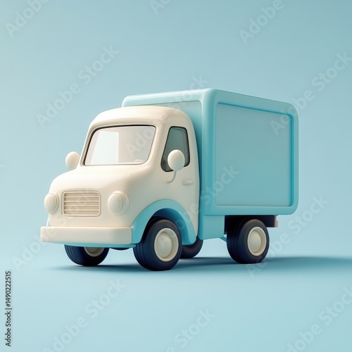 Light-blue and cream-colored cartoon delivery truck illustration.