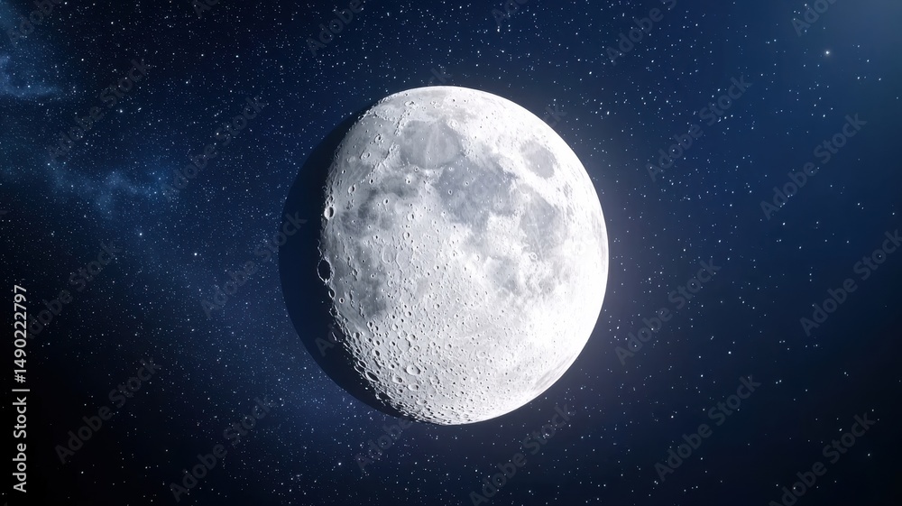 Fototapeta premium Bright Moon and Stars in Deep Space stars space night sky universe astronomy celestial lunar craters