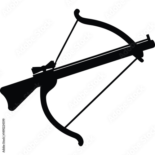 Silhouette of Crossbow with Drawn Bowstring