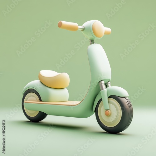 Pastel green children's scooter digital illustration.