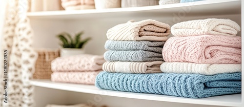 Organized Clothes on White Shelves photo