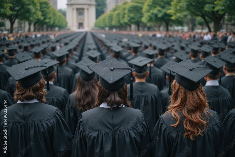 Obraz premium large group of people wearing graduation caps and gowns