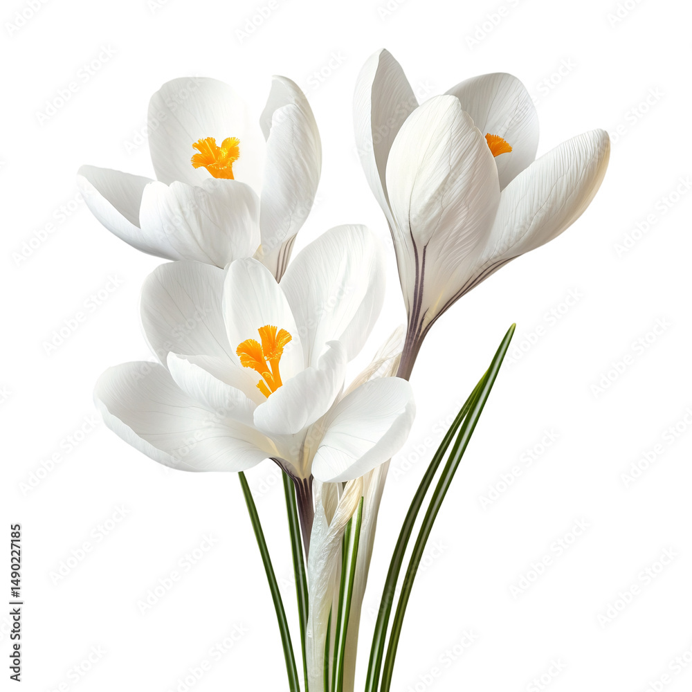 Fototapeta premium A beautiful bouquet of white tulip flowers blooming in spring nature isolated on transparent background