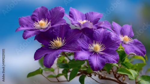 Violet blossoms bask under a sunny sky