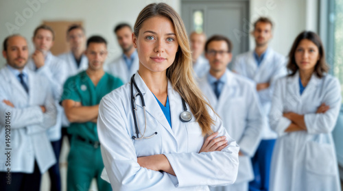 Portrait of happy multiethnic medical team standing against white background. High quality photo