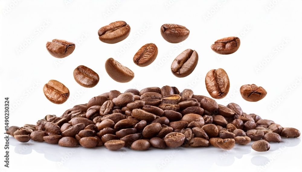 Obraz premium falling coffee beans isolated on a white background