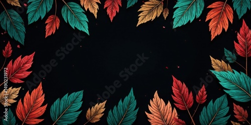 Vibrant Autumn Leaves Frame with Dark Background, Perfect for Seasonal Designs and Fall-Themed Projects