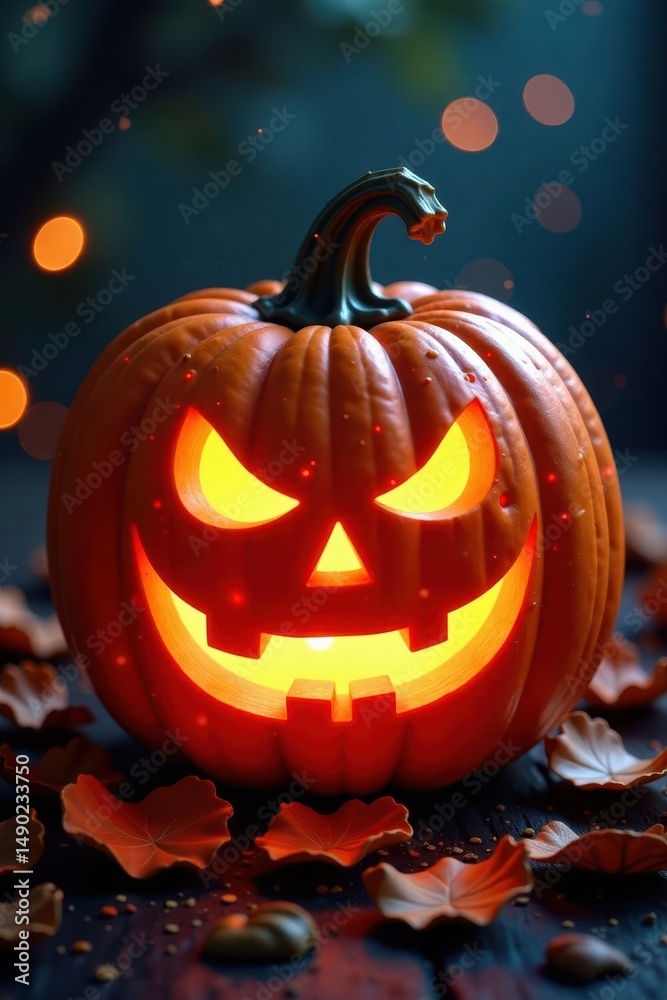 Fototapeta premium Pumpkin lit from within by soft ethereal glow, pumpkin, eerie ambiance