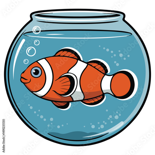 Clown fish in bowl aquatic isolated vector illustration on white background