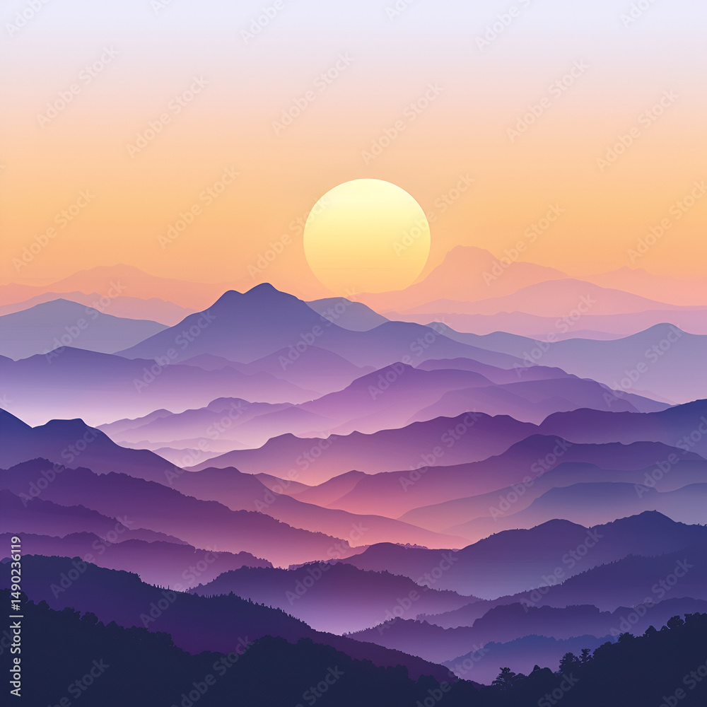 Obraz premium Majestic Sunset Over Purple Mountains Scenic View