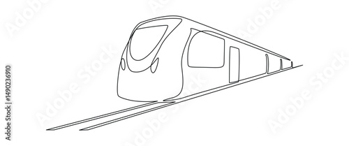 Train and railway station in one continuous line drawing. Metro and subway symbol in simple linear style. Express railroad concept in editable stroke. Outline vector illustration
