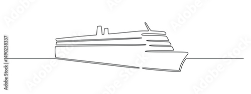 Cruise ship in one continuous line drawing. Sea and ocean yacht in simple linear style. Luxury caribbean travel and vacation in editable stroke. Doodle vector illustration