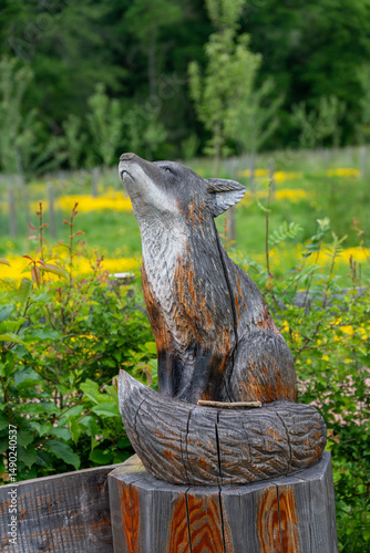 wooden fox sculpture