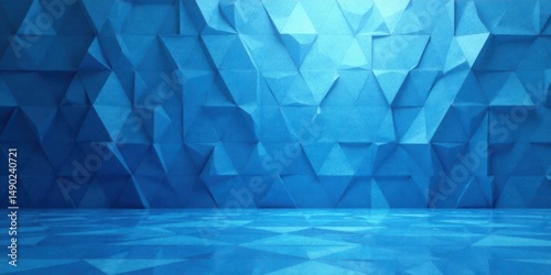 Abstract Blue Triangular Geometric Pattern Wall and Floor Background Design for Modern Minimalist Interior Decor