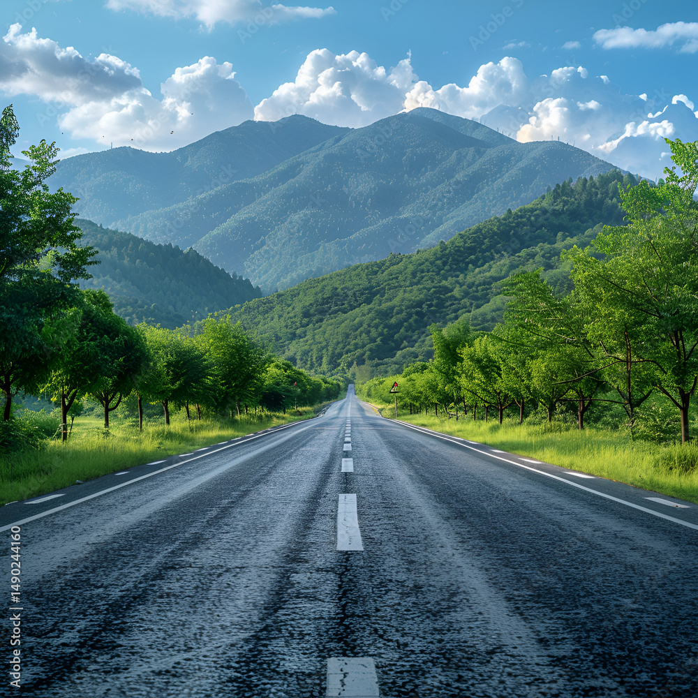 Naklejka premium Scenic Highway Winding Through Lush Green Mountains