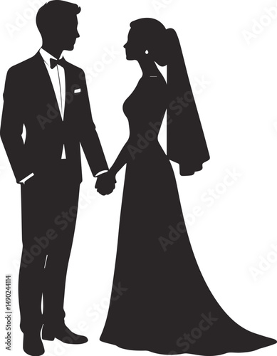 silhouette of bride and groom