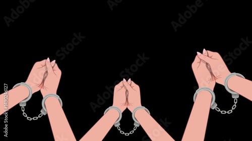 Handcuffs are snapped on a person's hands, an accusation of a crime, and punishment. Animation on a black background, a place to copy