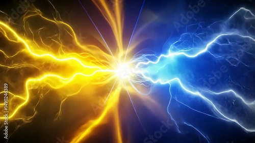 Dynamic Energy Collision Yellow and Blue Lightning Clash in a Spectacular Visual Display