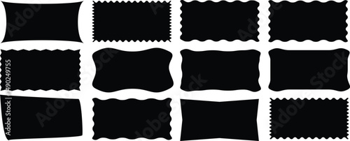 Set stamp frames with decorative edges for graphic design. Geometric zig zag wavy stickers. Rectangle shape frame with zigzag edge. Zig zag wavy edge rectangle frame or border shapes