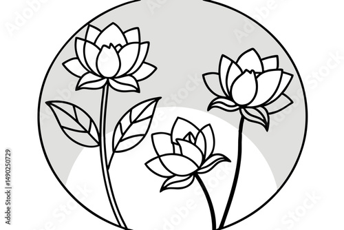 Line art flowers on a muted gradient backdrop vector illustration