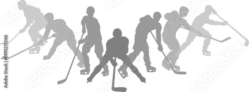 Silhouette ice hockey player set. Active sports people healthy players fitness silhouettes concept.