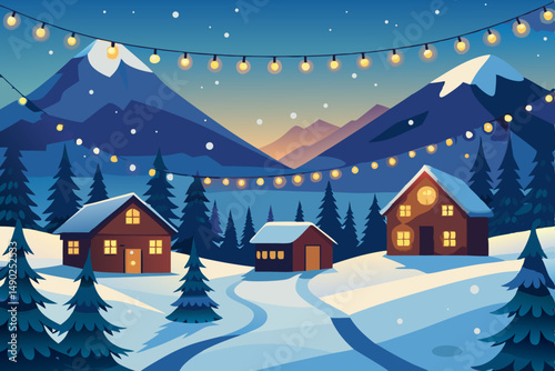 Winter holiday seamless background with glowing Christmas lights vector illustration