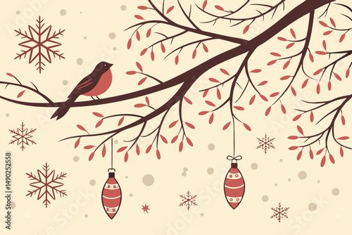 Festive snow and lights seamless Christmas pattern vector illustration