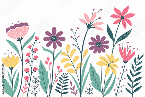 Bright spring floral colorful flat design vector illustration