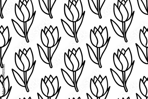 Stylized tulips repeating pattern vector illustration