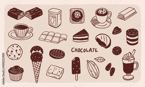 doodle chocolate sketch hand drawn illustration icon set