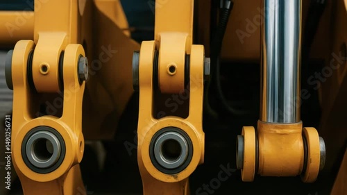 Hydraulic mechanism parts in heavy machinery with polished metal joints and cylinder for strong mechanical movement and precise industrial control
