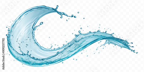 realistic smooth sky blue liquid water splash in curve style isolated on transparent background