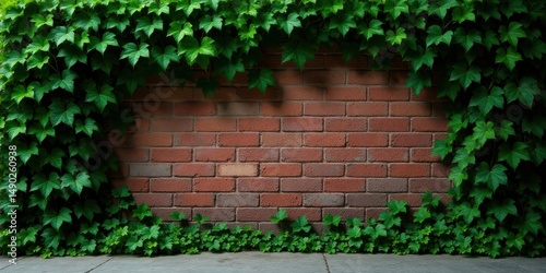 Lush Green Ivy Frame Enveloping a Rustic Brick Wall Background Ideal for Nature-Themed Designs and Projects
