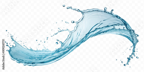 realistic smooth sky blue liquid water splash in curve style isolated on transparent background