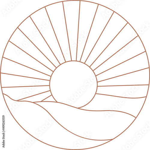 Line Art of Sunset Over the Ocean