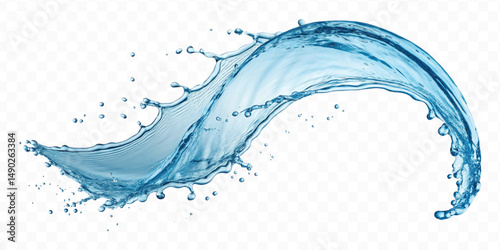 realistic smooth sky blue liquid water splash in curve style isolated on transparent background