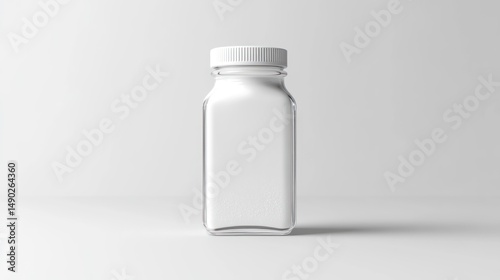 Empty square glass bottle mockup white cap studio shot product packaging template