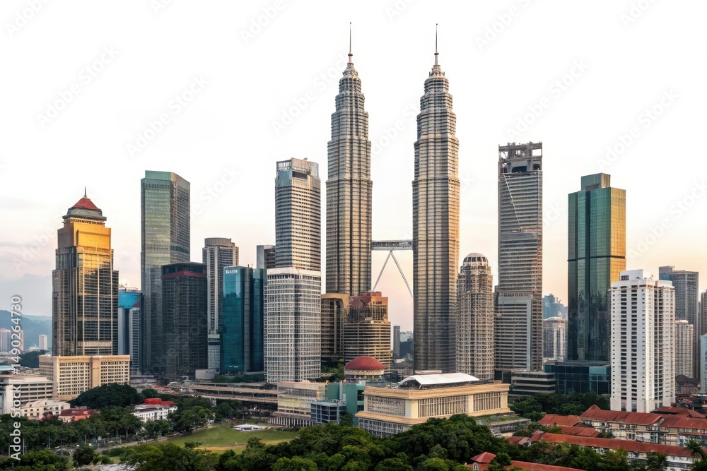 Fototapeta premium Iconic Skyline of Kuala Lumpur with Twin Towers at Sunset