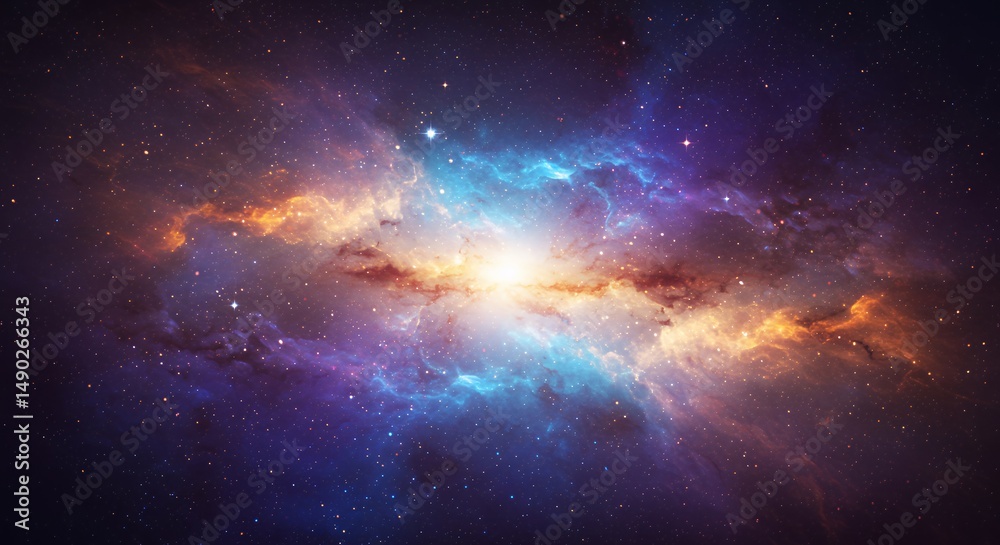 Obraz premium Vibrant Cosmic Nebula with Brilliant Light and Starry Background