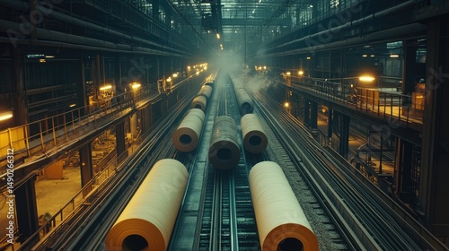 Kraft paper roll produced from sulfate pulp in a factory setting