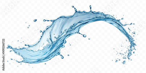 realistic smooth sky blue liquid water splash in curve style isolated on transparent background