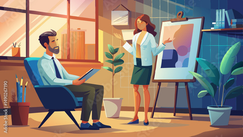 Psychologist with stressed patient 