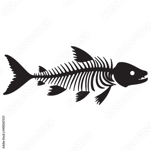 fish skeleton vector, silhouette of fish skeleton . illustration EPS 10.