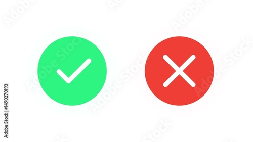 Green check mark and red cross mark animation with checklist signs and approval badges on transparent 4K background. Flat modern design on transparent 4K background.